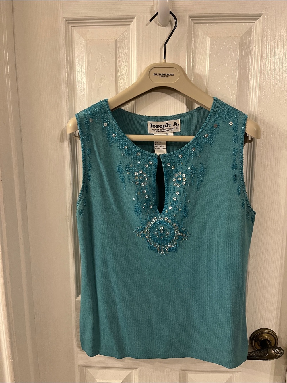 Joseph A. Teal Embellished Sleeveless Beaded Top size medium